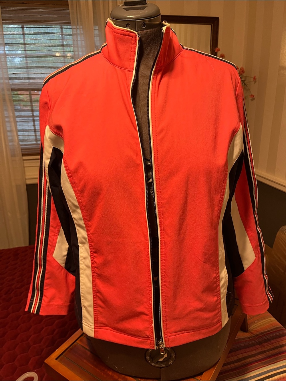 Navy Trim Coral Zip Jacket